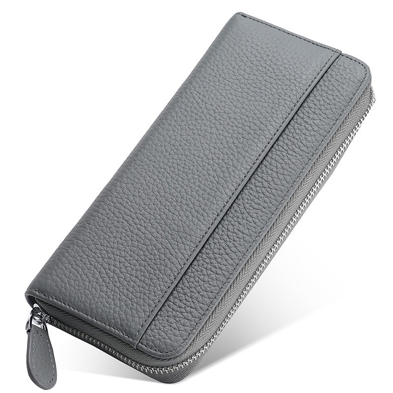 Leather Long Swiping Storage Top Layer Card Holder