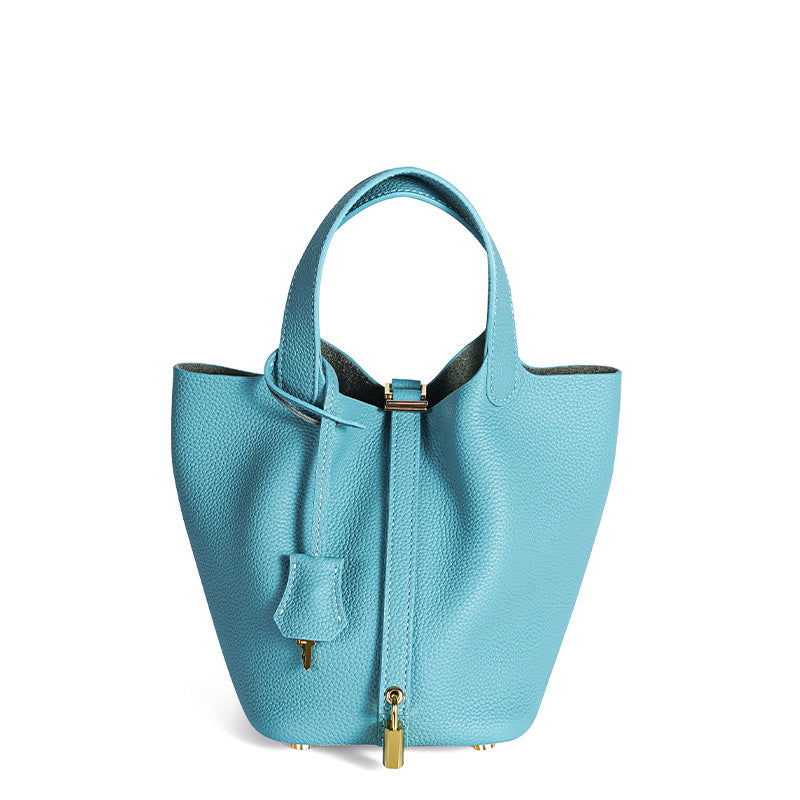 Women's High Quality Genuine Leather Vegetable Basket First Layer Cowhide Bucket Bags