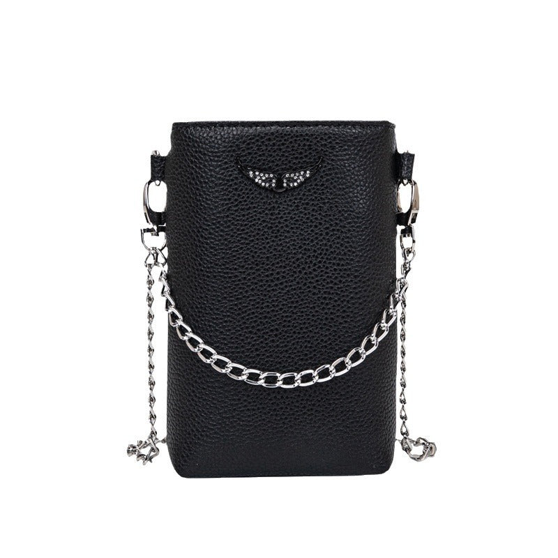 Mobile Classic Wings Rhinestone Texture Lychee Crossbody Bags