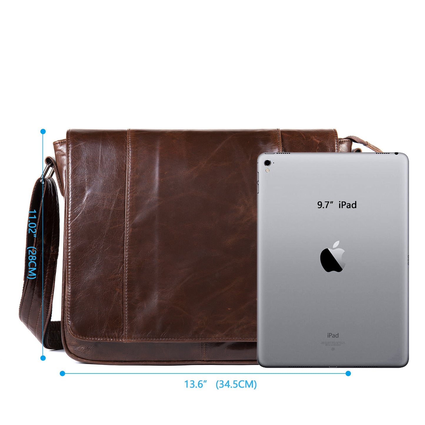 Cattle Leather Oil Wax Computer Business Men's Shoulder Bags