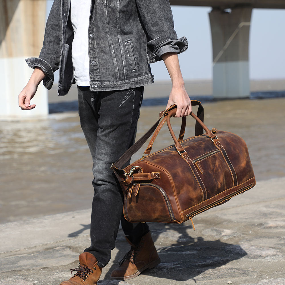 Men's Genuine Portable First Layer Cowhide Large Travel Bags