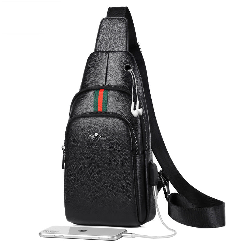 Men's Genuine Leather Double Zipper Soft Cowhide Men's Chest Bags