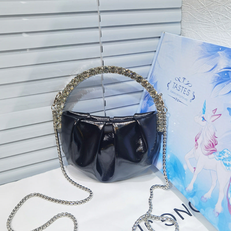 Round Diamond Pleated Dinner Niche Cloud Crossbody Bags