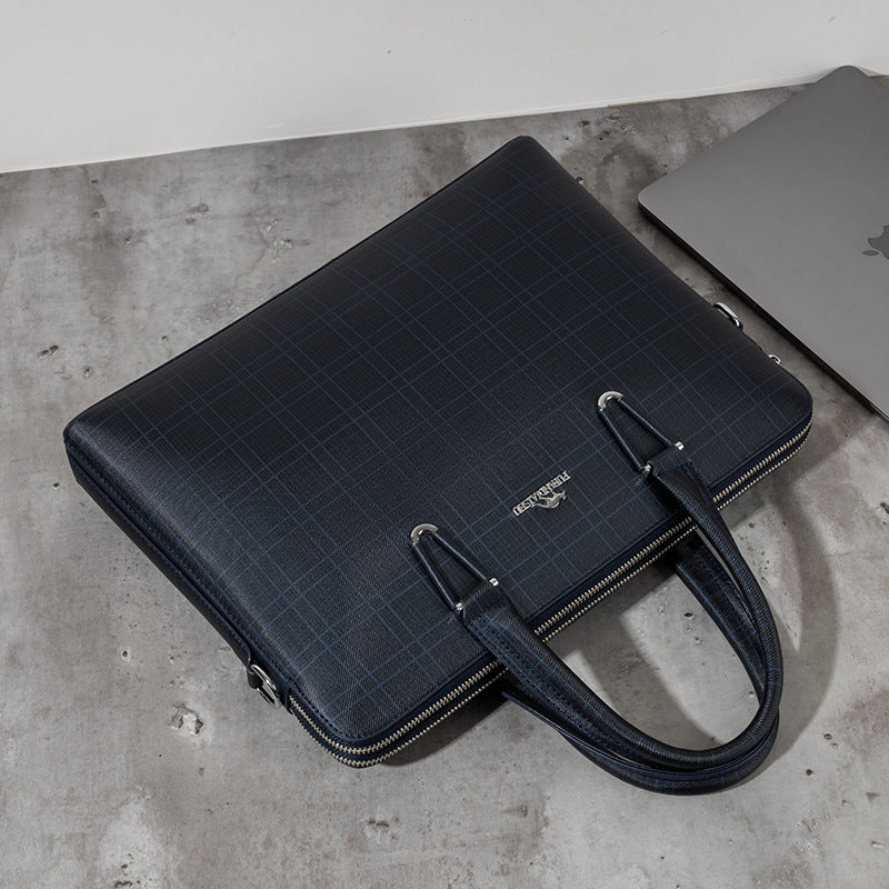 Men's Single Double Zipper Plaid Leisure Men's Handbags