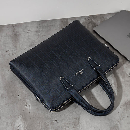 Men's Single Double Zipper Plaid Leisure Men's Handbags