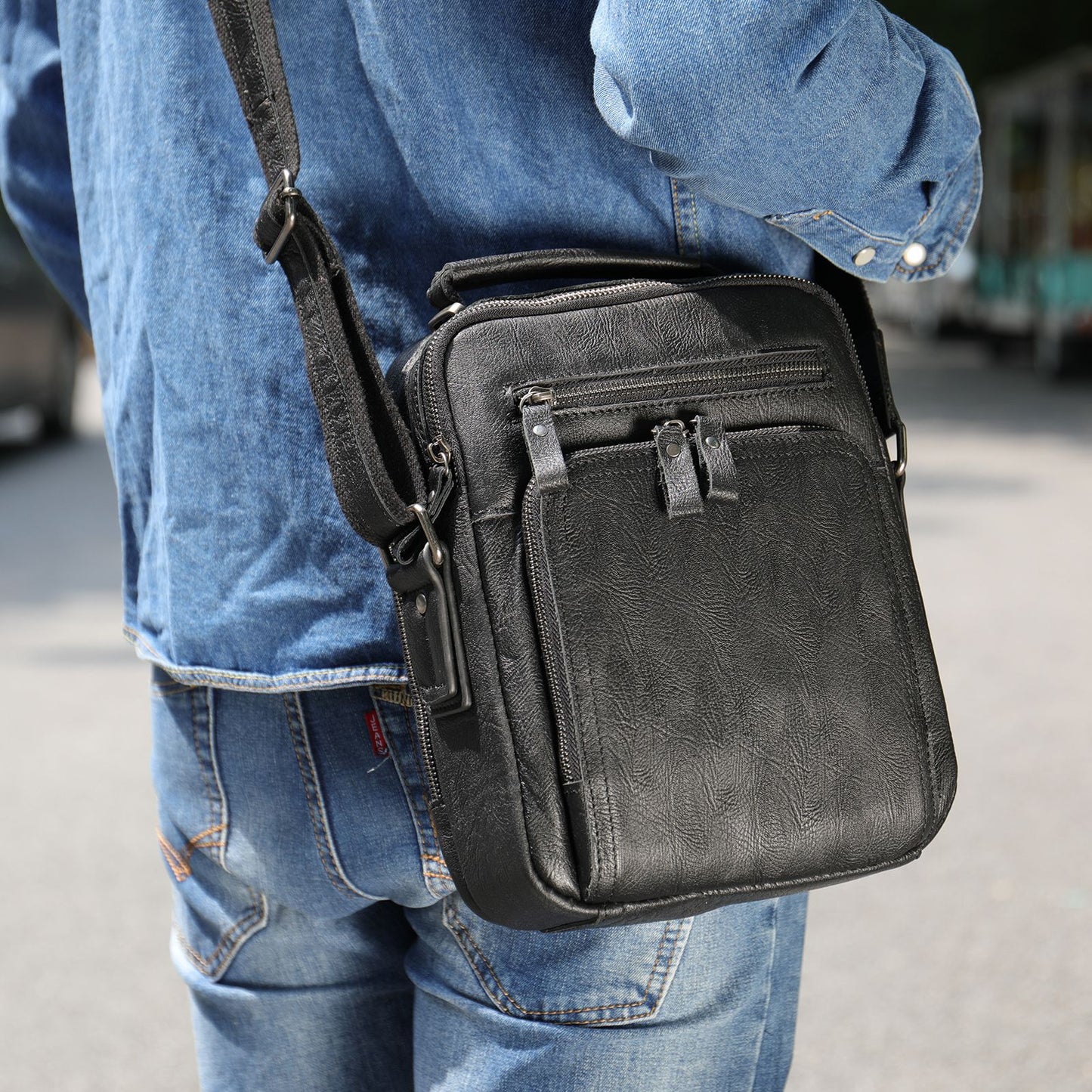 Genuine Cowhide Leather Retro Crazy Horse Men's Shoulder Bags