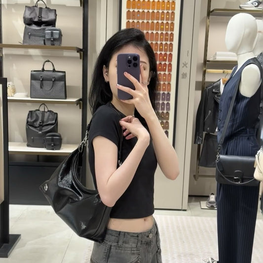 Women's Simple Oil Wax Leather Underarm Lightweight Bags