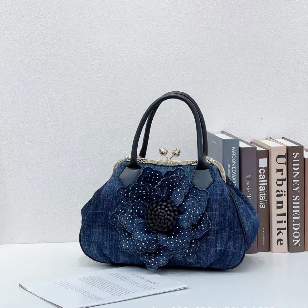 Women's New Fashionable High-grade Flower Denim Handbags