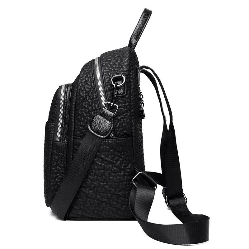 Korean Style Simple Soft Leather Large Backpacks