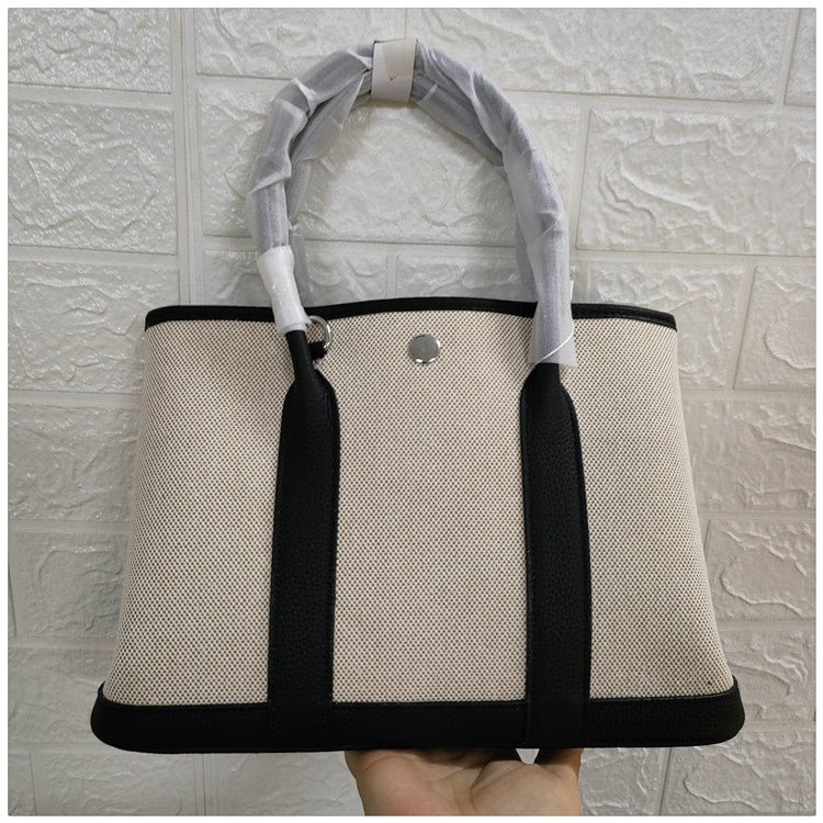 Women's Canvas Portable Garden Stitching Cattle Leather Handbags