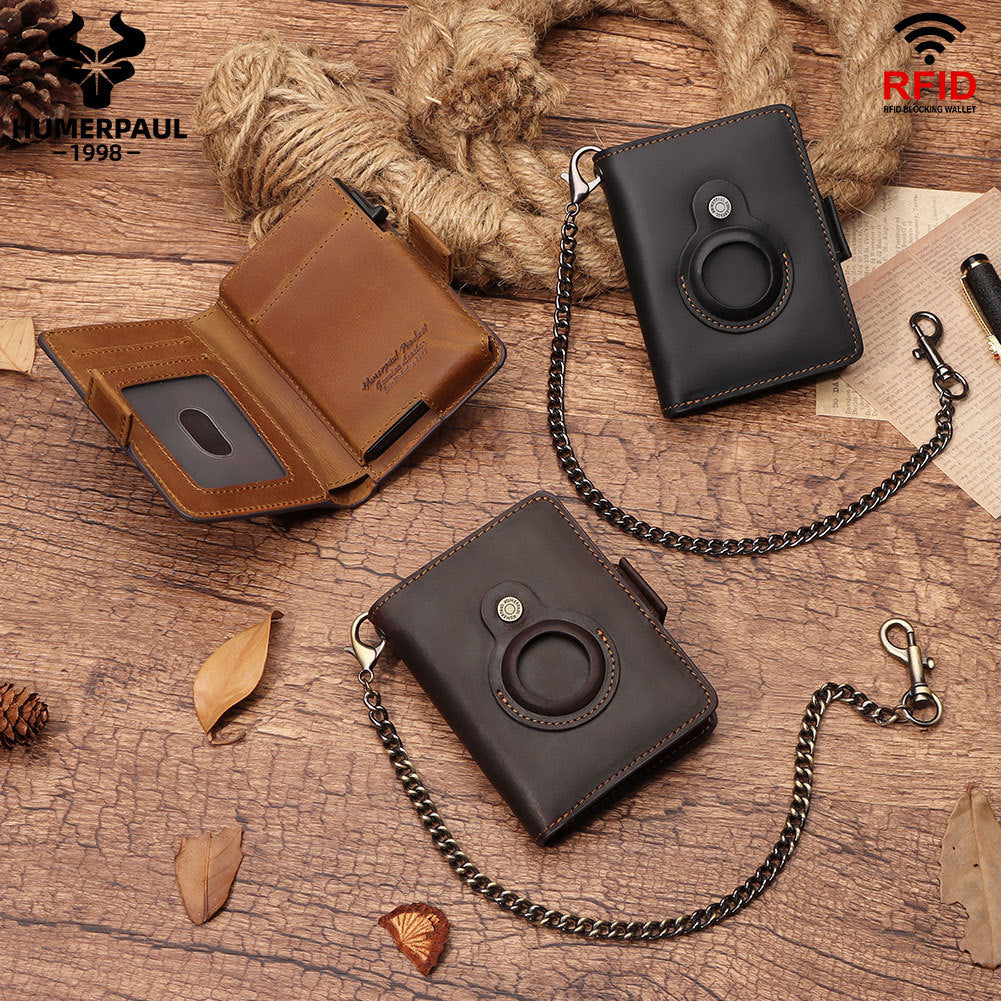 Cowhide Cassette Metal Chain Gift Genuine Card Holder