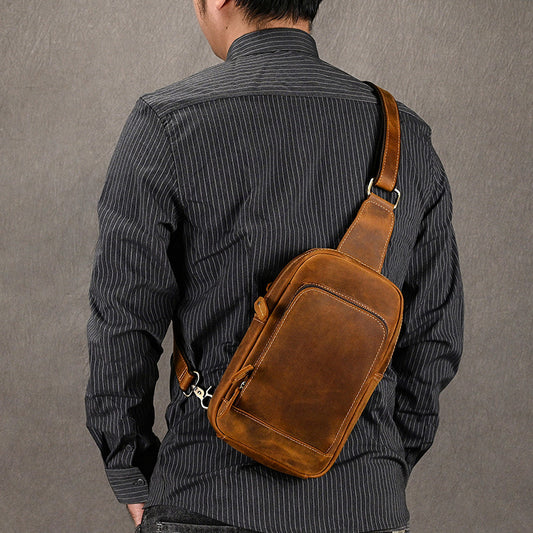 Crazy Horse Leather Genuine First Layer Men's Chest Bags