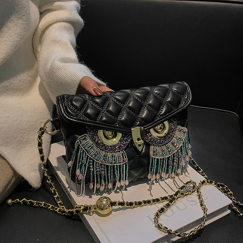 Fashion Women's Tassel Owl Mask Design Shoulder Bags