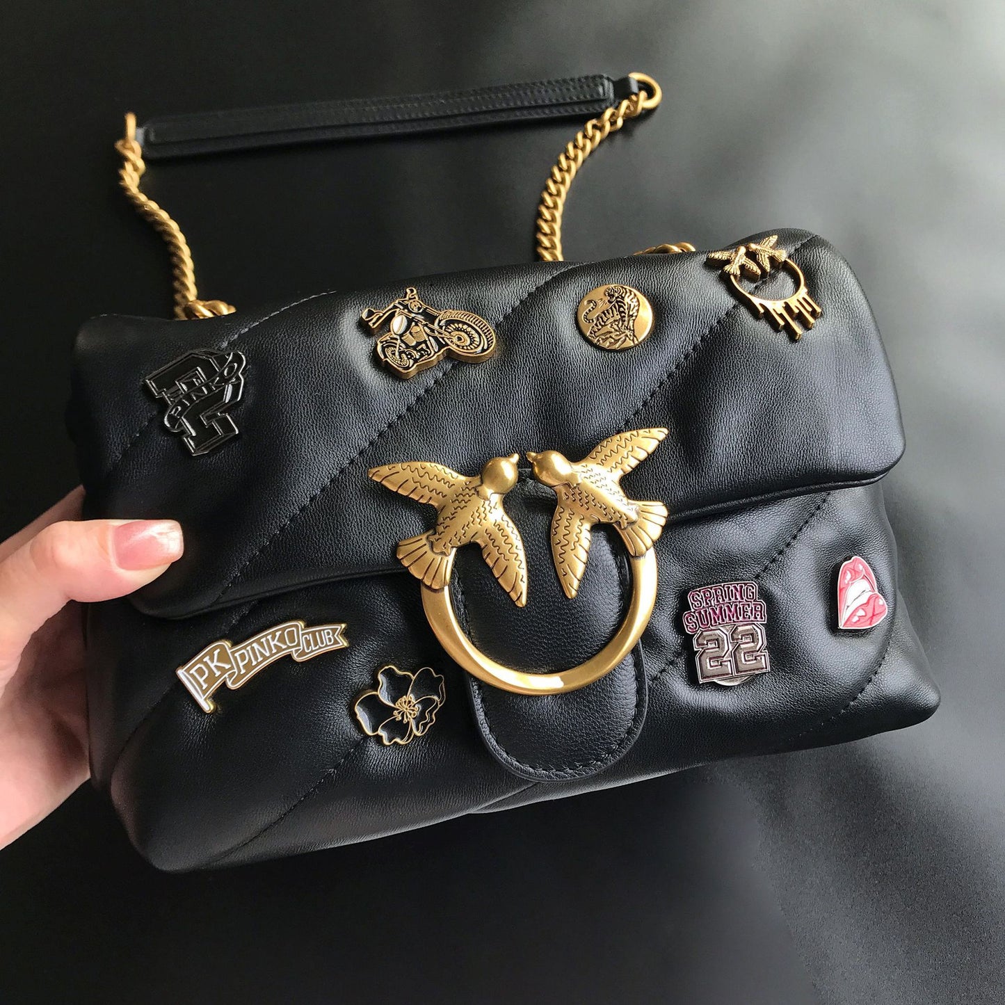 Quality Sheepskin Letter Puff Pillow Chain Shoulder Bags