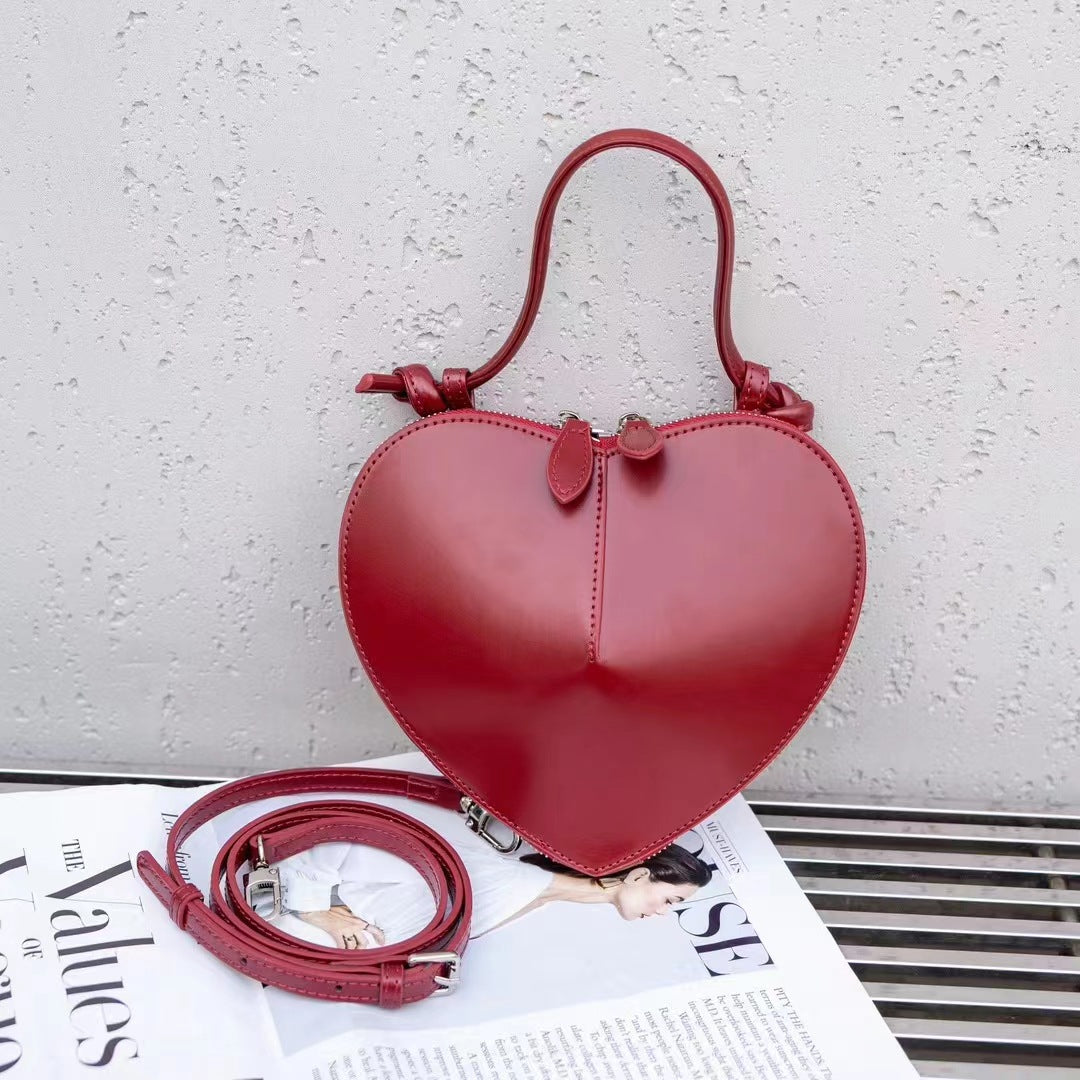 Women's Heart Shape Cowhide Peach Heart-shaped Bags