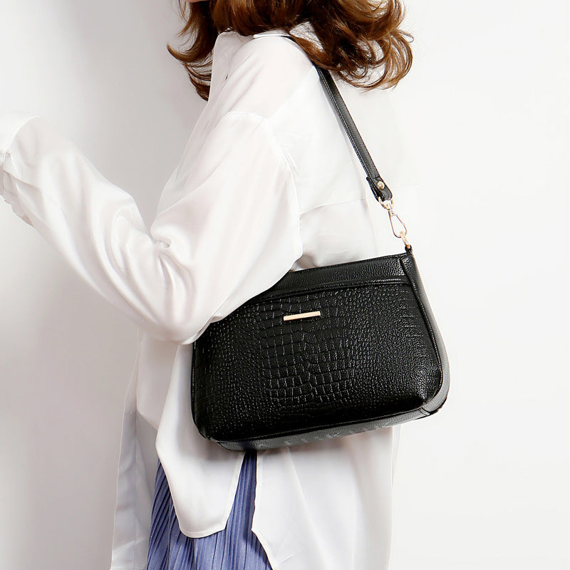 Women's Soft Leather Mother Crocodile Pattern Portable Crossbody Bags