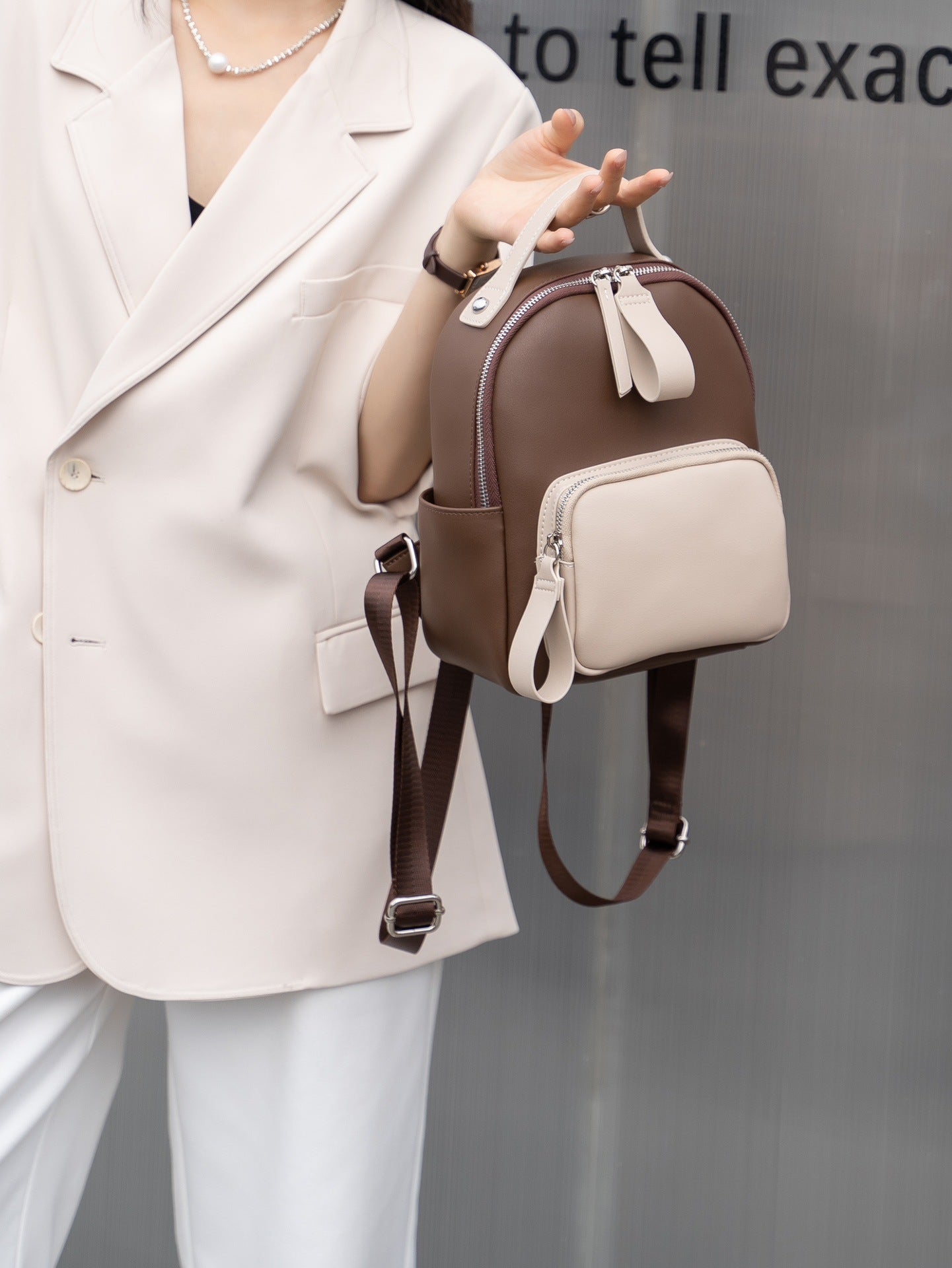 Real Leather Contrast Color Leisure Light Backpacks