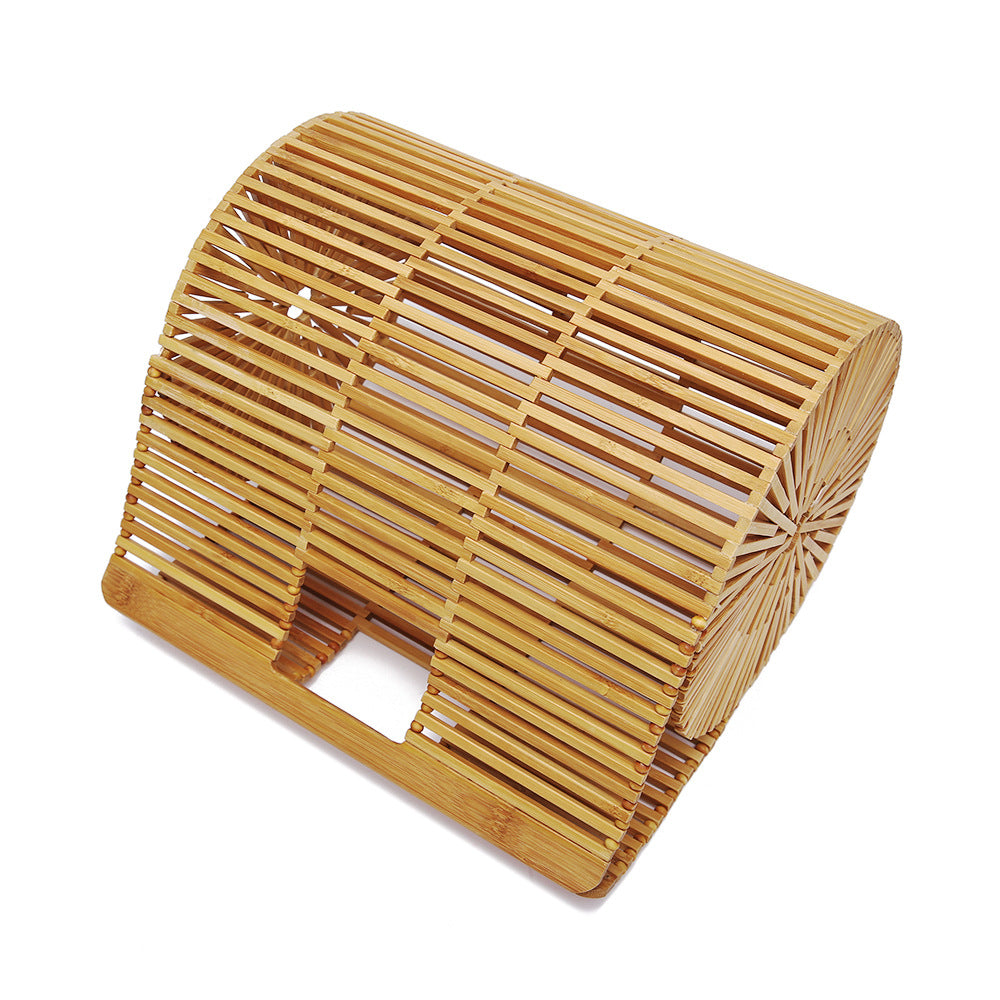 Women's Antique Style Bamboo Woven Oval Hand-held Hollow Handbags