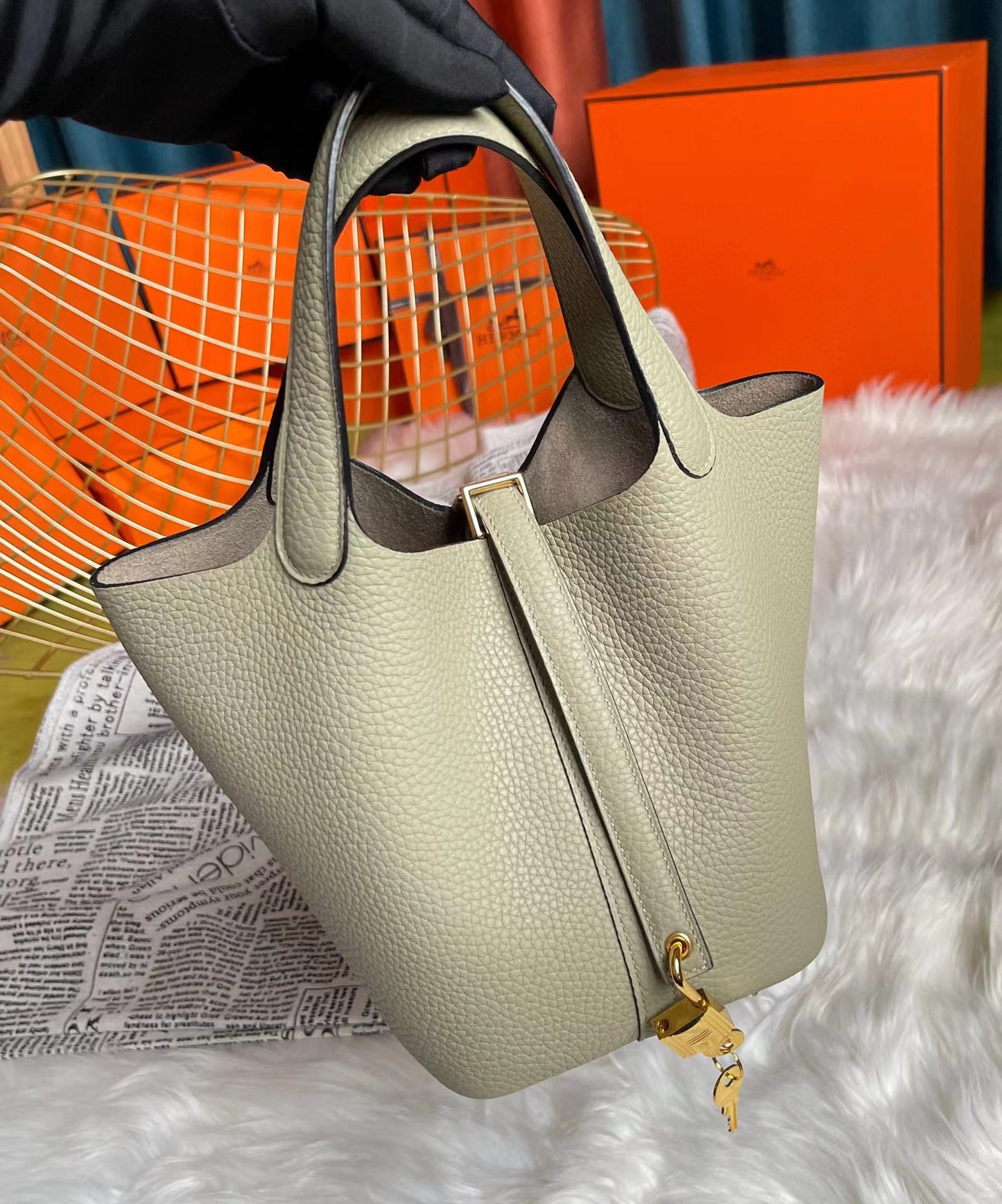 Women's Vegetable Basket Cowhide Handmade Wax Line Handbags