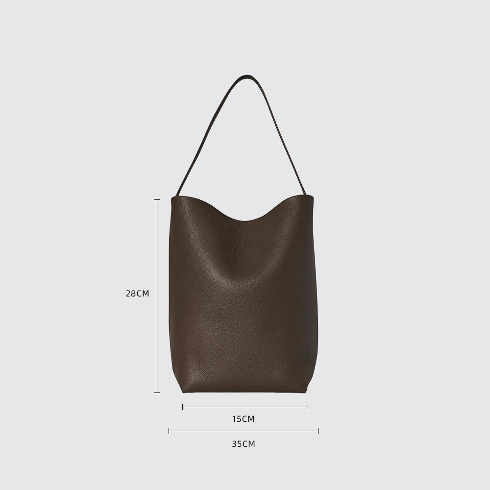 Cowhide Lychee Pattern Large Capacity Commuter Bucket Bags