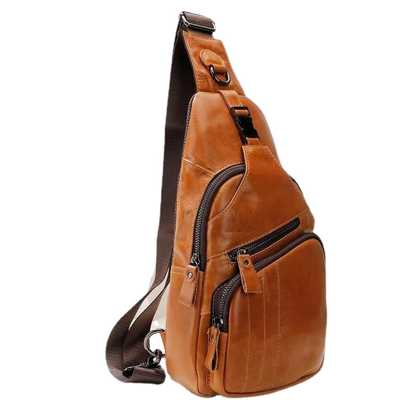 Men's Leather Fashion First Layer Cowhide Korean Men's Chest Bags