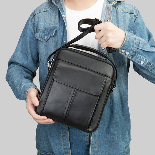 Men's Vertical Leather Top Layer Cowhide Men's Messenger Bags