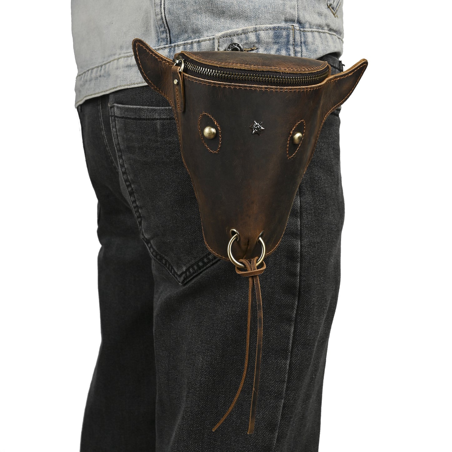 Men's Skin Cowhide Retro Cool Cow Head Large Men's Chest Bags