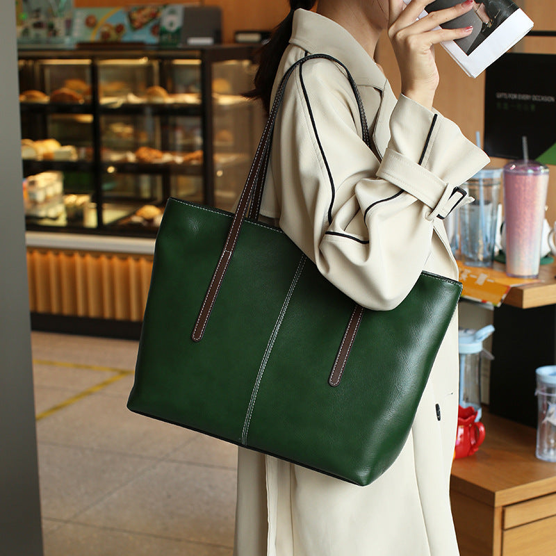 Women's Contrast Color Commuter Large Capacity Retro Bags