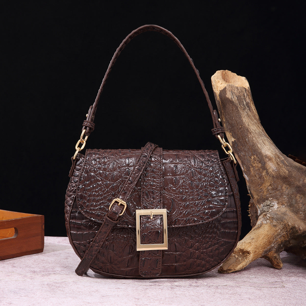 Women's Retro Hand-held Underarm Baguette Crocodile Pattern Crossbody Bags