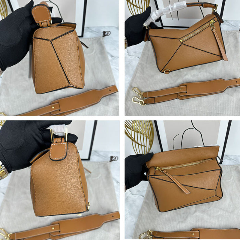 Women's Geometric Cowhide Pillow Portable Stitching Diamond Shoulder Bags