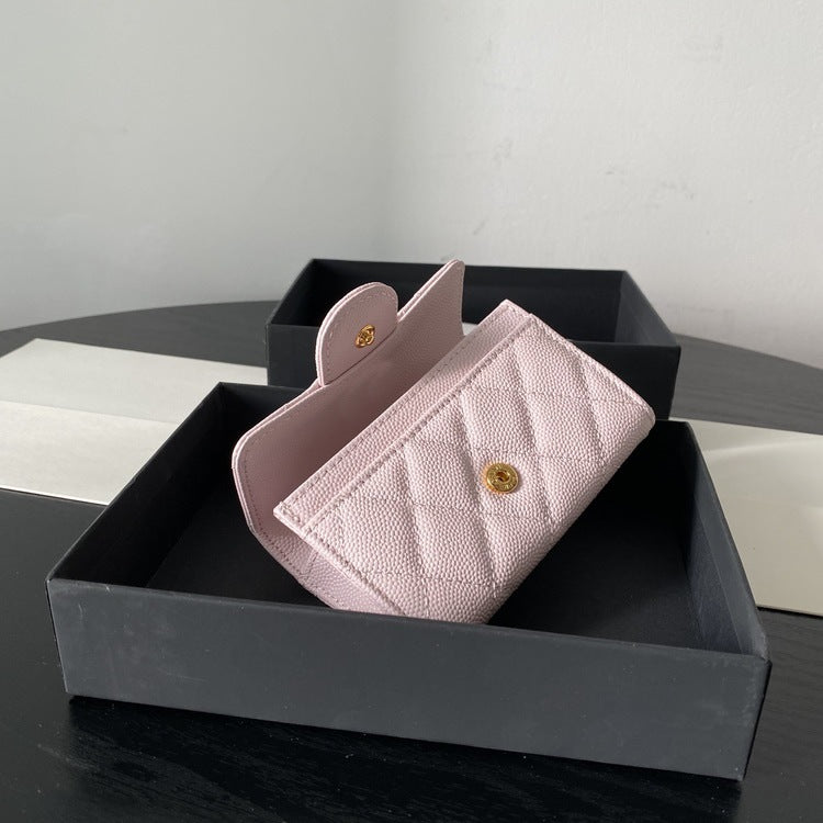 Women's Lychee Pattern Cowhide Classic Rhombus Flip Genuine Card Holder
