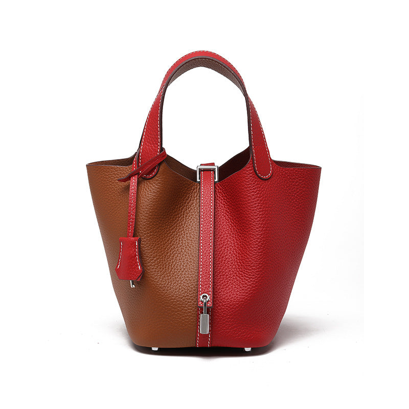 Women's High Quality Genuine Leather Vegetable Basket First Layer Cowhide Bucket Bags