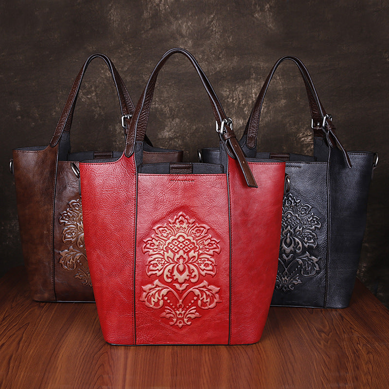 Women's Top Layer Leather Retro Chinese Style Crossbody Bags