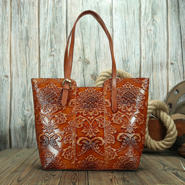 Women's Leather Hand-rub Color Large Portable Retro Handbags