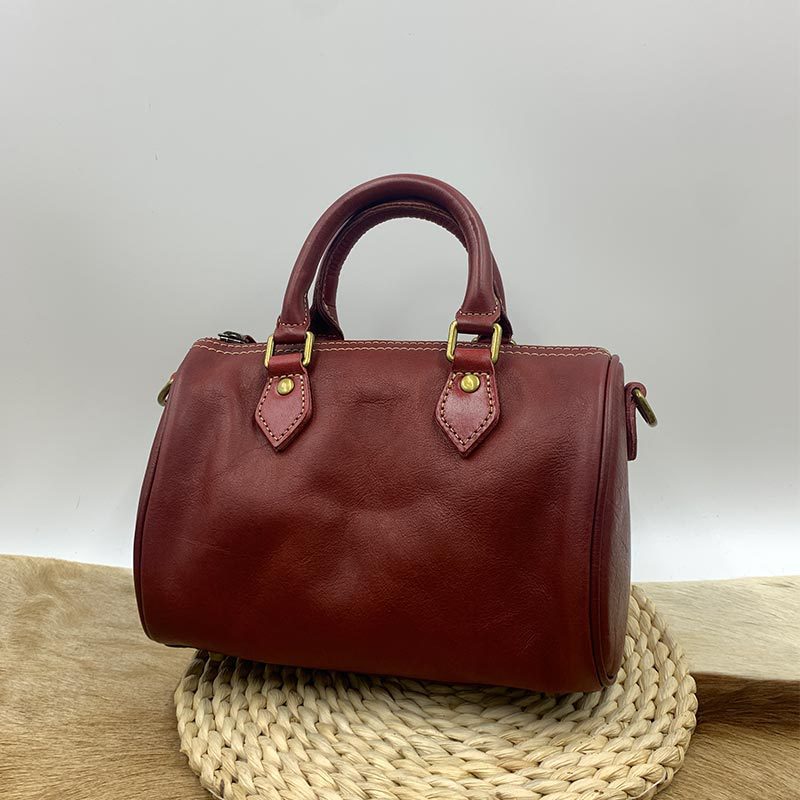 Women's Handmade First Layer Cowhide Boston Portable Bags