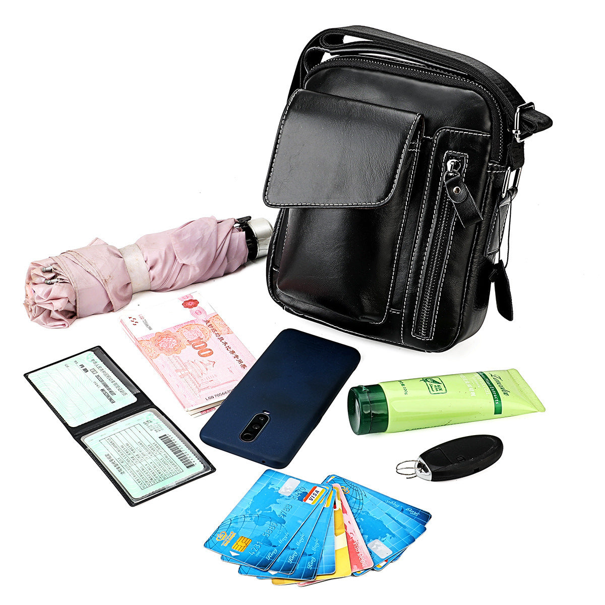 Men's First Layer Cowhide Vertical Mobile Large Men's Messenger Bags