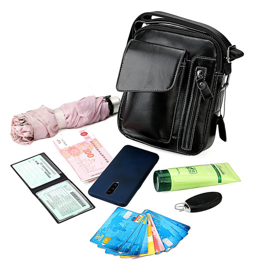 Men's First Layer Cowhide Vertical Mobile Large Men's Messenger Bags