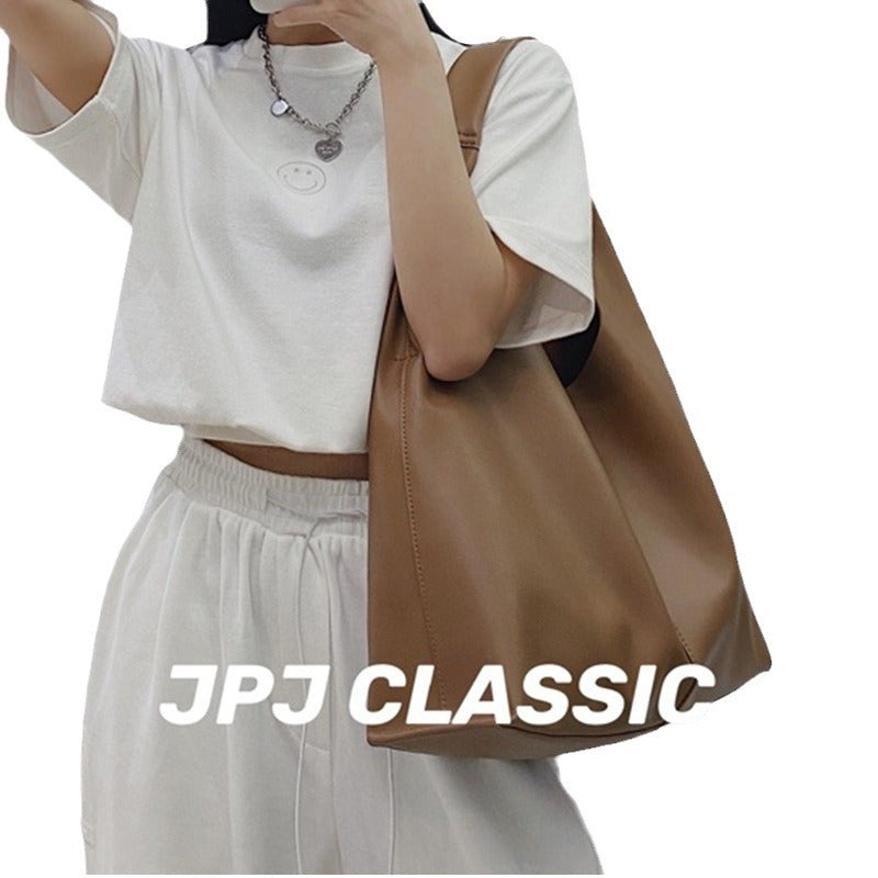 Lazy Minimalist Cowhide Autumn Large Capacity Tote Bags