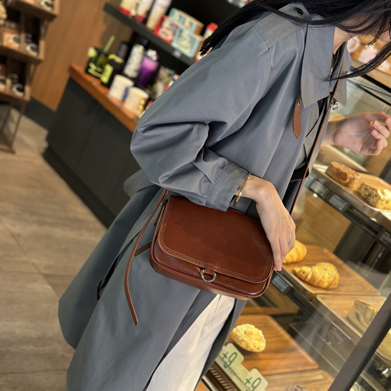 Women's Top Layer Vegetable Tanning Leather Simple Shoulder Bags