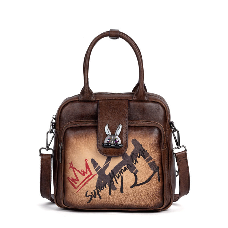 Women's Top Layer Cowhide Chinese Style Retro Backpacks