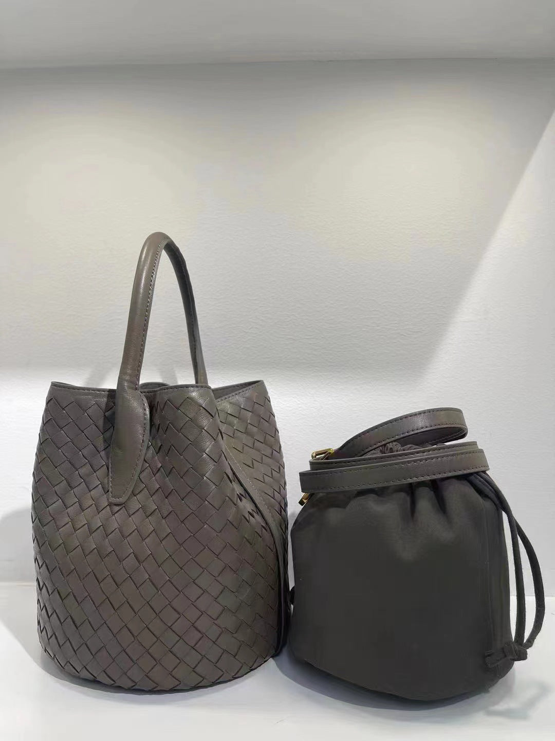 Women's Sheepskin Woven Large Capacity Vegetable Basket Bucket Bags