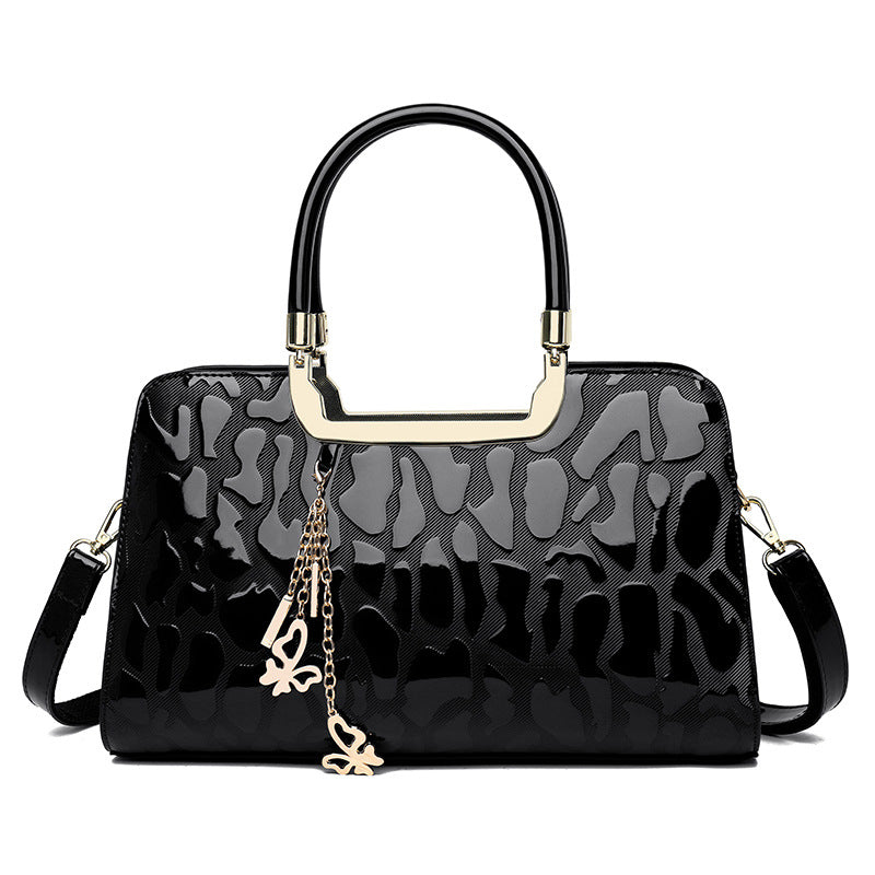 Women's Patent Leather Fashion Boston Big Textured Handbags