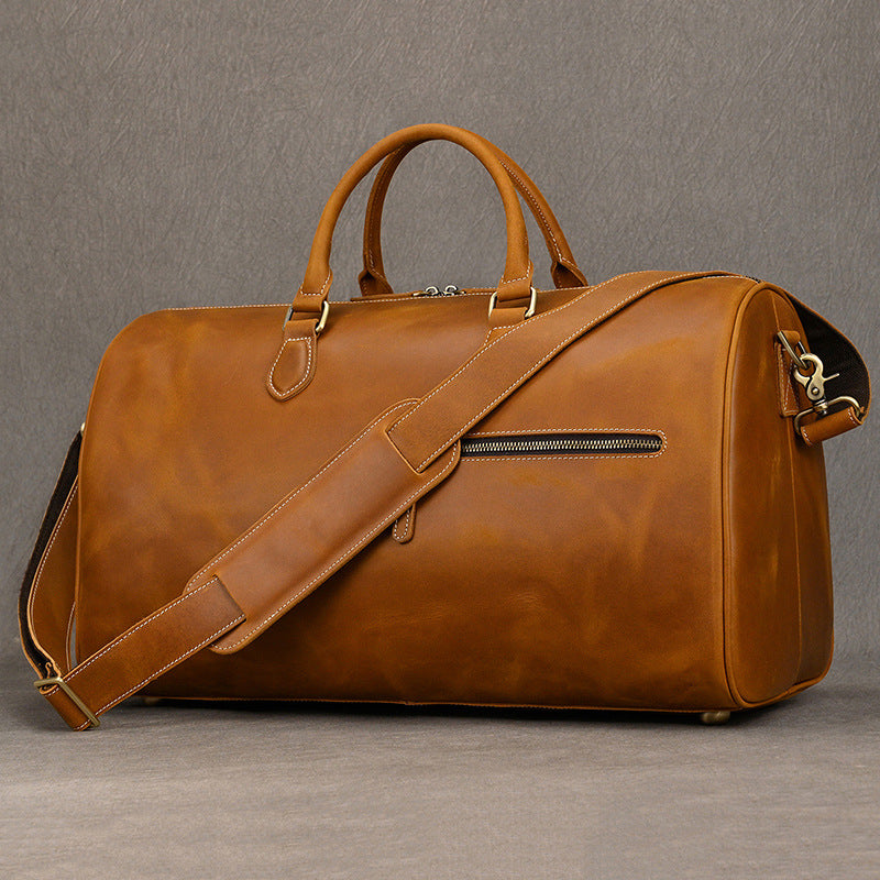 Men's Traveling Crazy Horse Leather With Shoe Position Travel Bags