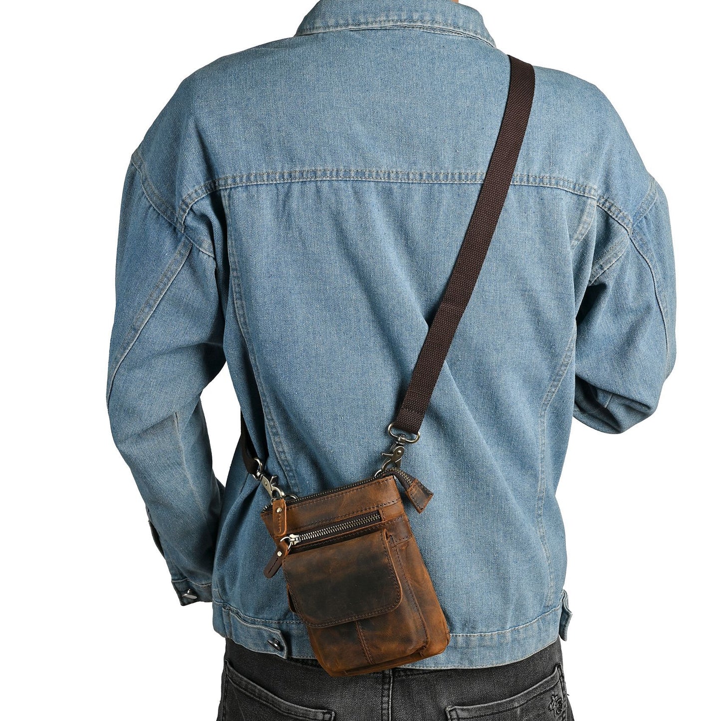 Men's Top Layer Crazy Horse Skin Cowhide Men's Chest Bags