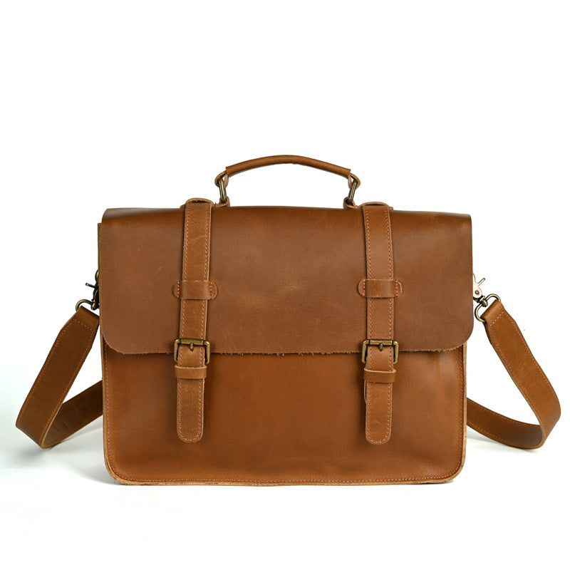 Men's Horse Leather Vintage Business First Layer Large Men's Briefcases