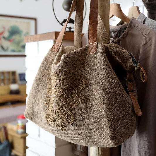 Artistic Retro Style Cotton Linen Embroidery Shoulder Bags