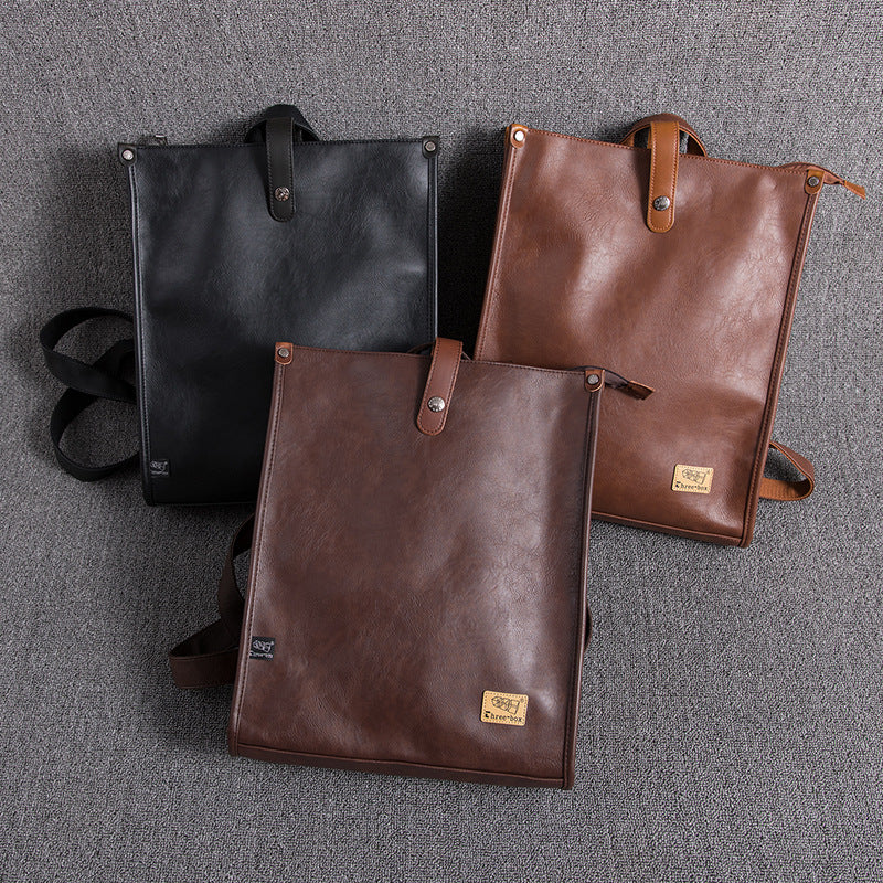 Men's Style Leather Large Capacity Retro College Green Backpacks