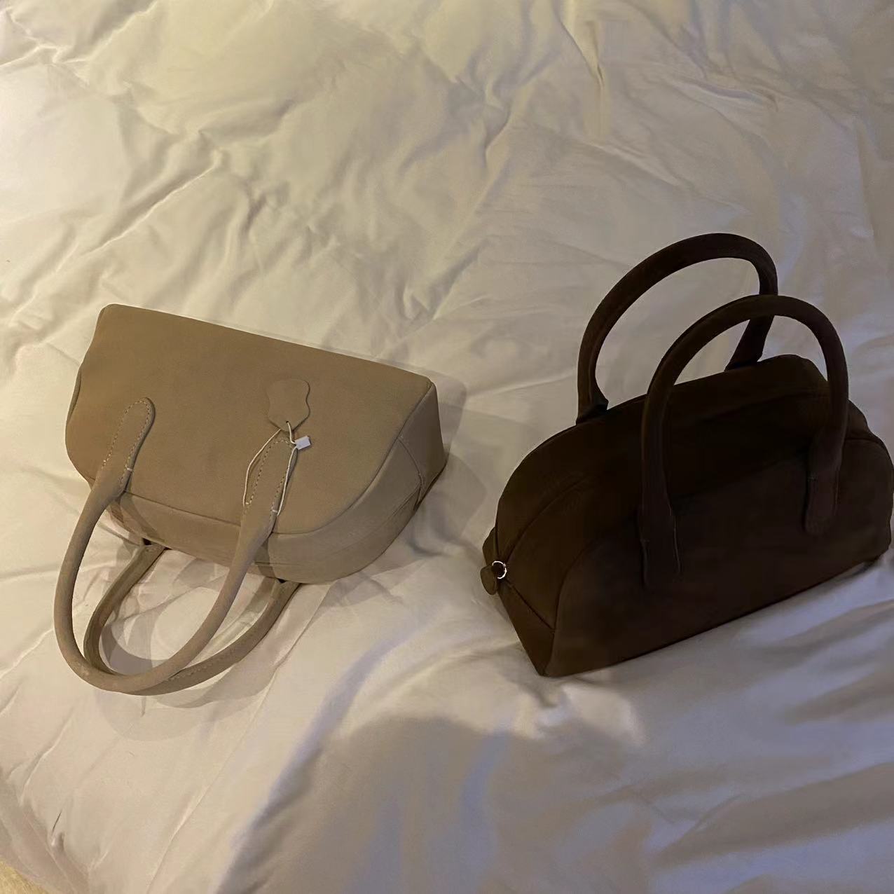 Women's Niche Suede Boston Frosted Cowhide Large Shoulder Bags