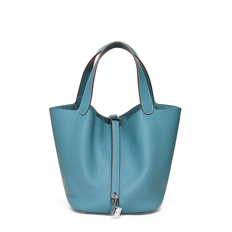 Women's High Quality Genuine Leather Vegetable Basket First Layer Cowhide Bucket Bags