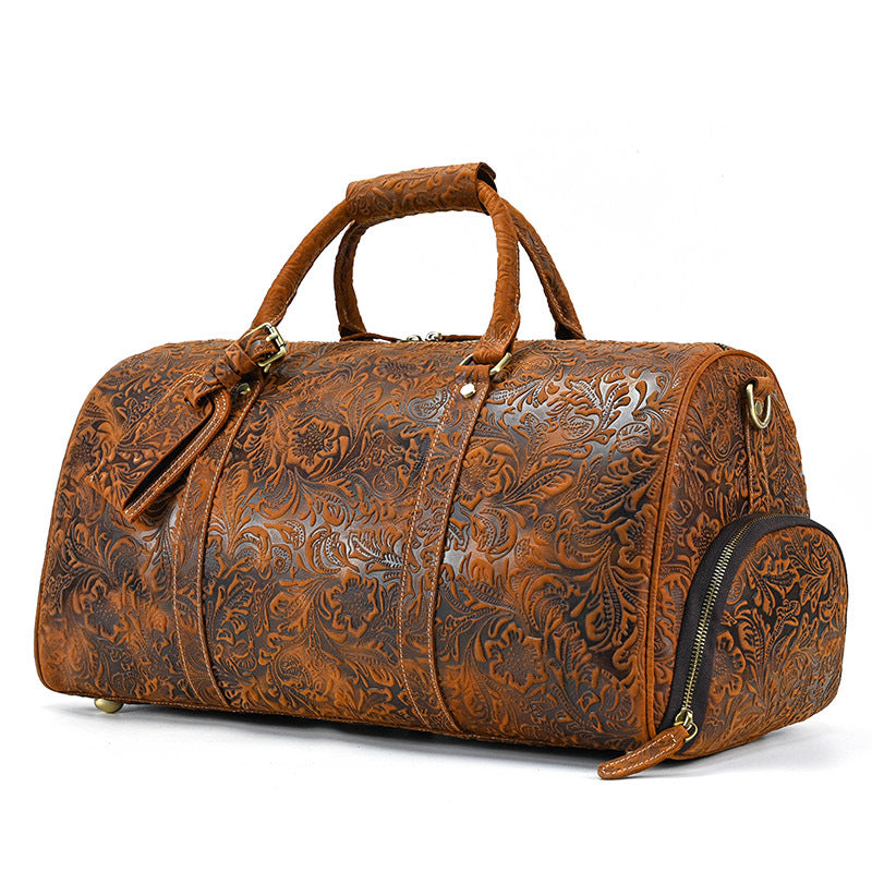 Horse Vintage Print First Layer Cowhide Travel Bags